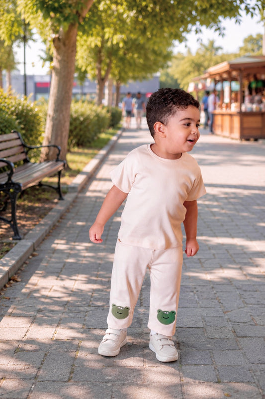 Cream Frog Pants + T-Shirt Set