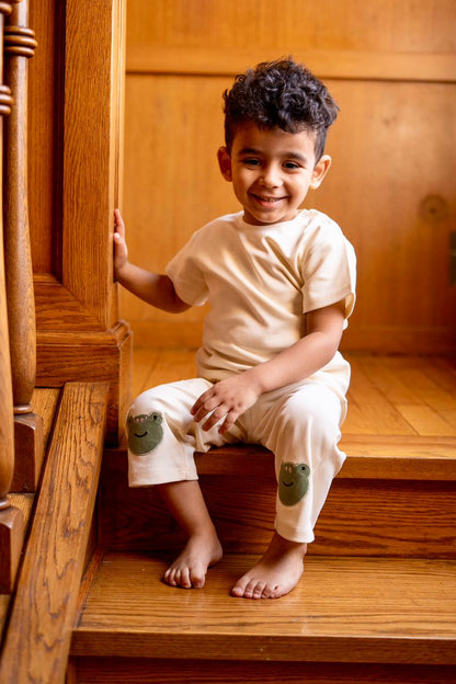 Cream Frog Pants + T-Shirt Set