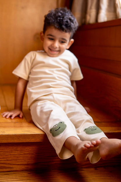 Cream Frog Pants + T-Shirt Set