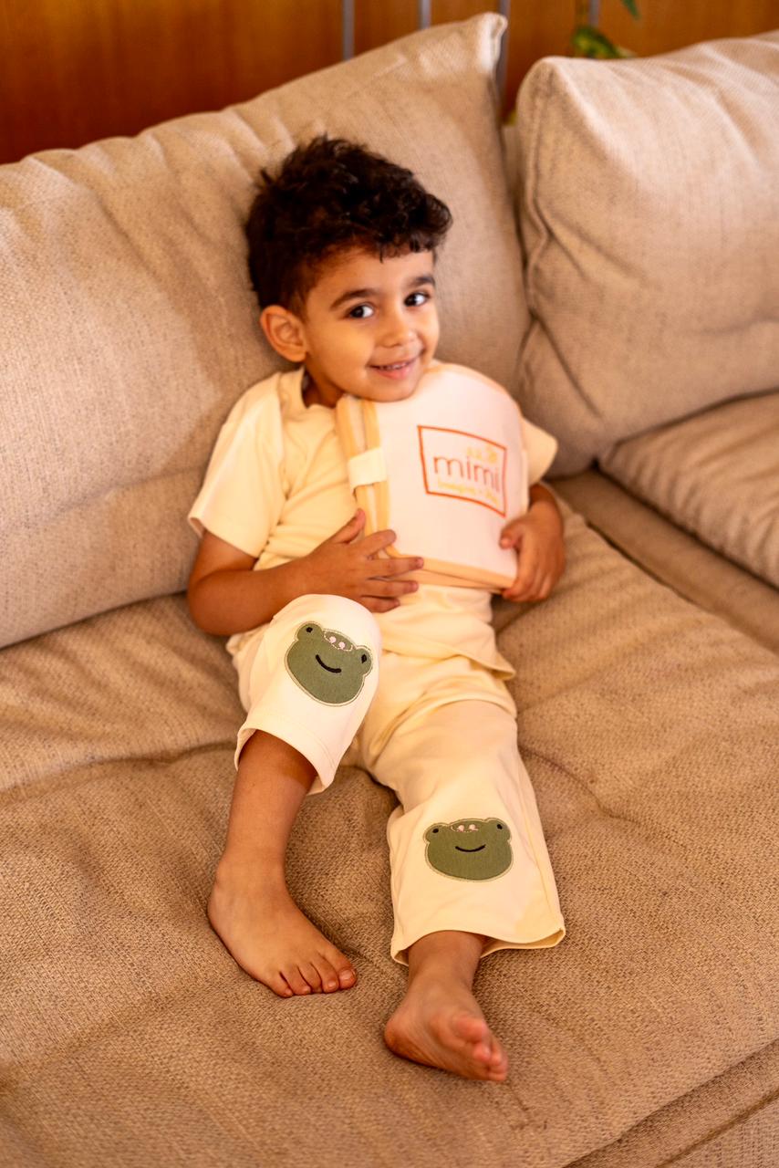 Cream Frog Pants + T-Shirt Set